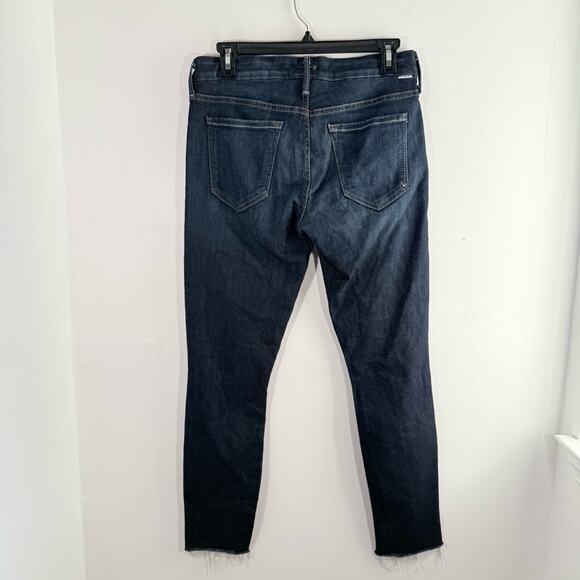 Mother Dark Wash Looker Ankle Fray Medium Rise Distressed Knee Skinny Jeans 29 - Picture 14 of 15